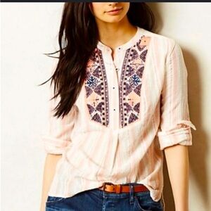 Holding Horses blouse - white/orange/navy embroidered long sleeve western